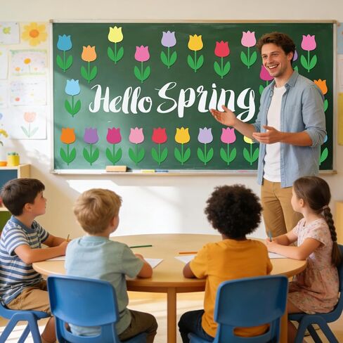 Whaline 48 Pcs Spring Tulip Flower Cutouts Cut-Outs Simple Colorful Floral Cardboard Paper Cutting with 100 Pcs Glue Points for DIY Crafts Party Classroom Bulletin Board, 12 Colors in Kuwait