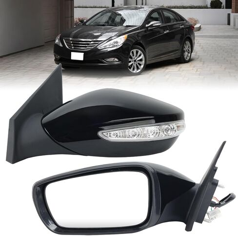 مرآة جانبية للسائق متوافقة مع 2011 2012 2013 2014 Hyundai Sonata مرآة باب الرؤية الخلفية اليسرى ساخنة يدويًا قابلة للطي زجاج الطاقة إشارة الانعطاف باللون الأسود 7 دبابيس 876103Q110 HY1320168 in Kuwait