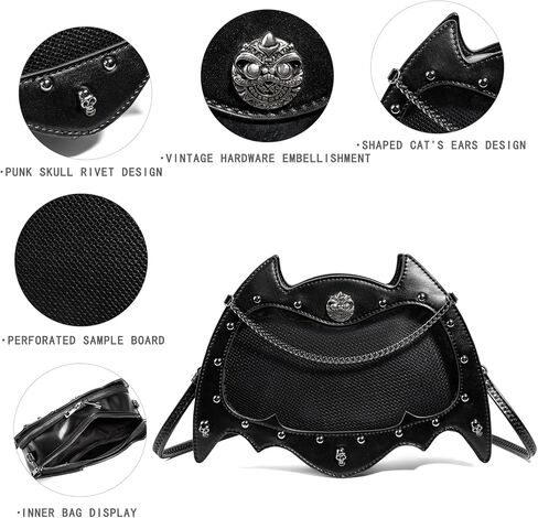 Gothic Ita Bag Shoulder Bags with Insert Bat Wings Shoulder Purse Pin Display Crossbody Bag, Black (NOT Included Pins) in Saudi Arabia