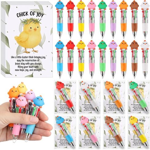 24 Set Easter Gifts Bulk Cute Chicks Mini Multicolor Pen Retractable 4 Colors in 1 with Cards for Religious Resurrection Easter Party Favor Basket Eggs Stuffers Employee Coworker Gifts in Saudi Arabia