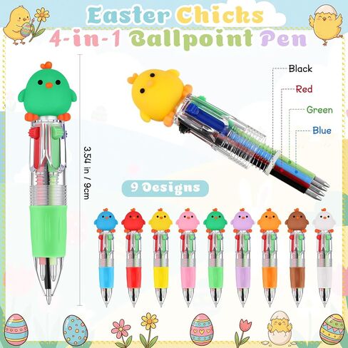 24 Set Easter Gifts Bulk Cute Chicks Mini Multicolor Pen Retractable 4 Colors in 1 with Cards for Religious Resurrection Easter Party Favor Basket Eggs Stuffers Employee Coworker Gifts in Saudi Arabia