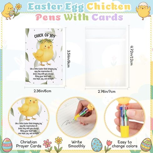 24 Set Easter Gifts Bulk Cute Chicks Mini Multicolor Pen Retractable 4 Colors in 1 with Cards for Religious Resurrection Easter Party Favor Basket Eggs Stuffers Employee Coworker Gifts in Saudi Arabia