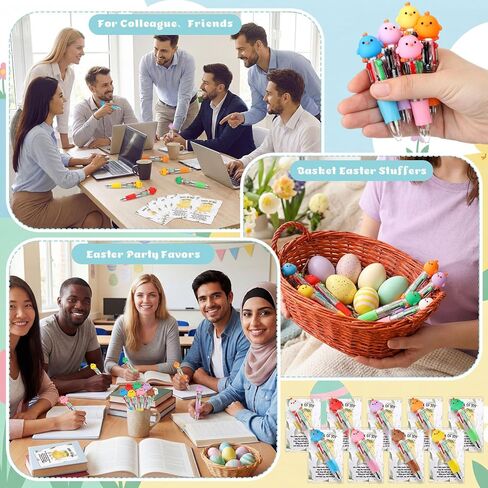 24 Set Easter Gifts Bulk Cute Chicks Mini Multicolor Pen Retractable 4 Colors in 1 with Cards for Religious Resurrection Easter Party Favor Basket Eggs Stuffers Employee Coworker Gifts in Saudi Arabia