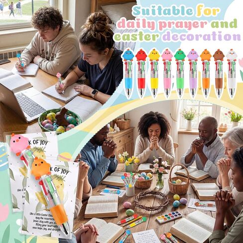 24 Set Easter Gifts Bulk Cute Chicks Mini Multicolor Pen Retractable 4 Colors in 1 with Cards for Religious Resurrection Easter Party Favor Basket Eggs Stuffers Employee Coworker Gifts in Saudi Arabia