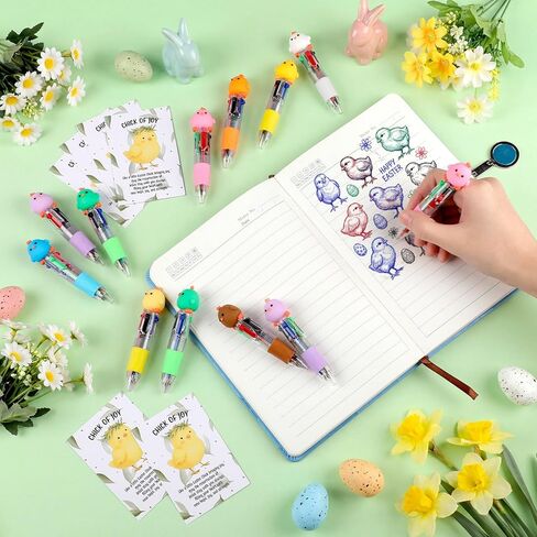 24 Set Easter Gifts Bulk Cute Chicks Mini Multicolor Pen Retractable 4 Colors in 1 with Cards for Religious Resurrection Easter Party Favor Basket Eggs Stuffers Employee Coworker Gifts in Saudi Arabia