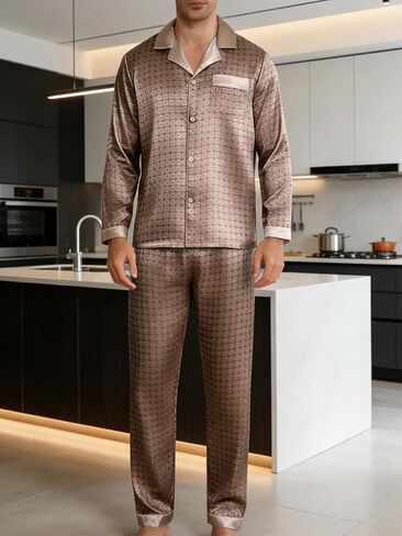 Men’s Floral Pajama Set, Long Sleeve Sleepwear for Men, Stylish Lounge Wear, Comfortable Cotton Pajama Set, Elegant Home Wear in Saudi Arabia