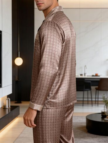Men’s Floral Pajama Set, Long Sleeve Sleepwear for Men, Stylish Lounge Wear, Comfortable Cotton Pajama Set, Elegant Home Wear in Saudi Arabia