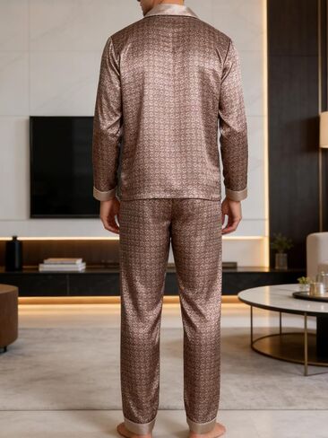 Men’s Floral Pajama Set, Long Sleeve Sleepwear for Men, Stylish Lounge Wear, Comfortable Cotton Pajama Set, Elegant Home Wear in Saudi Arabia