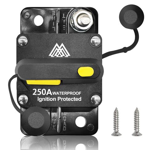 Waterproof 250A Circuit Breaker Fuse Holder 12V- 48V DC Manual Reset Switch for Boat Trolling Motor Marine ATV Trailer Vehicles Stereo Audio Electronic Battery Solar System w/2 Screws in Kuwait