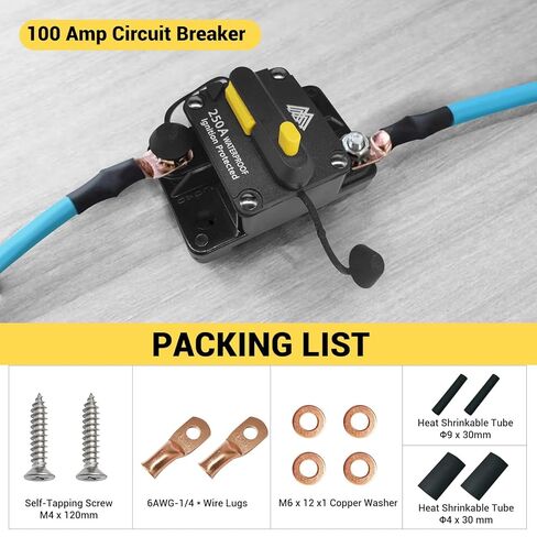 Waterproof 250A Circuit Breaker Fuse Holder 12V- 48V DC Manual Reset Switch for Boat Trolling Motor Marine ATV Trailer Vehicles Stereo Audio Electronic Battery Solar System w/2 Screws in Kuwait