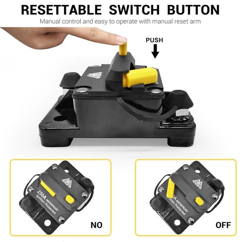 Waterproof 250A Circuit Breaker Fuse Holder 12V- 48V DC Manual Reset Switch for Boat Trolling Motor Marine ATV Trailer Vehicles Stereo Audio Electronic Battery Solar System w/2 Screws in Kuwait