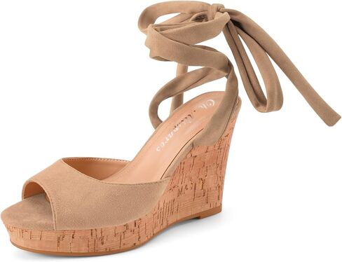 Oh Mispares Strappy Platform Cork Wedge Sandals for women Lace Up Bow Round Peep Open Toe Wedges Ankle Strap Slingback Suede High Heels Dressy Prom Summer Shoes 4 Inch in Kuwait