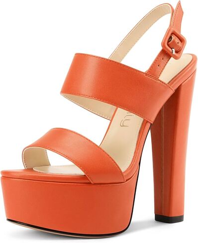 NobleOnly Women's Platform Strappy Heel Sandals Round Open Toe Two Strap High Chunky Heeled Sandals Ankle Strap Buckle Party Dress Wedding Shoes 5.9 Inches Heels in Kuwait