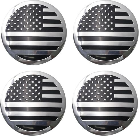 4PCS 68mm (2.68") Aluminum Metal Wheel Center Caps Sticker - Silver & Black American Flag Emblem Decals, Durable Hub Cap Stickers for Car, Truck, SUV Rims Accessories in Saudi Arabia