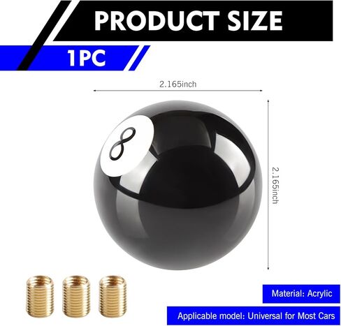 Shift Knob Manual Gear, 8 Ball Billiard Decorative Shift Knob with 3 Size Adapters, Vehicle Gear Lever Head Modification Accessories, Universal for Most Manual Cars (Black) in Kuwait