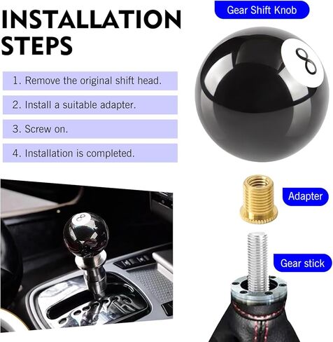 Shift Knob Manual Gear, 8 Ball Billiard Decorative Shift Knob with 3 Size Adapters, Vehicle Gear Lever Head Modification Accessories, Universal for Most Manual Cars (Black) in Kuwait