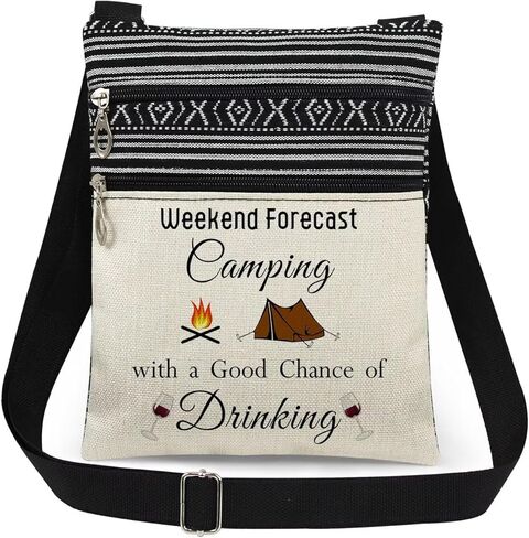 Camping Fun Adjustable Strap Crossbody Bag Weekly Forecast Camping Print with Tent and Glass Design Messenger Bag for Outdoor Adults Night Gift for Outdoor Travel Sister Birthday Party​​ in Saudi Arabia