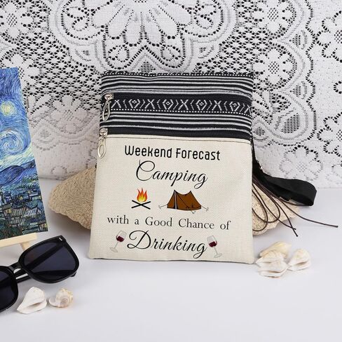 Camping Fun Adjustable Strap Crossbody Bag Weekly Forecast Camping Print with Tent and Glass Design Messenger Bag for Outdoor Adults Night Gift for Outdoor Travel Sister Birthday Party​​ in Saudi Arabia
