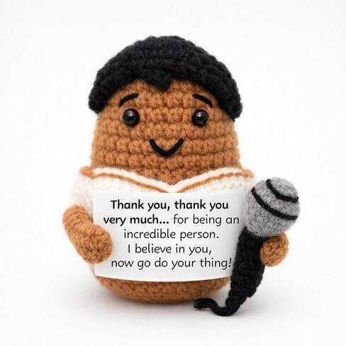 Handmade Cotton Crochet Elvis Rockstar Figurine, 2.5 x 3 x 3 Inches, Inspirational Desk Decor with Message Sign, Birthday Gift in Saudi Arabia
