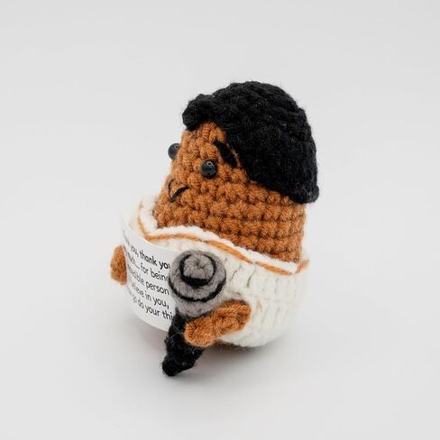 Handmade Cotton Crochet Elvis Rockstar Figurine, 2.5 x 3 x 3 Inches, Inspirational Desk Decor with Message Sign, Birthday Gift in Saudi Arabia
