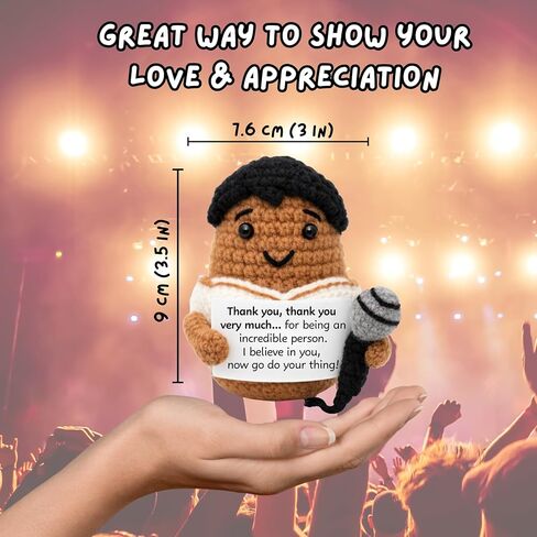 Handmade Cotton Crochet Elvis Rockstar Figurine, 2.5 x 3 x 3 Inches, Inspirational Desk Decor with Message Sign, Birthday Gift in Saudi Arabia