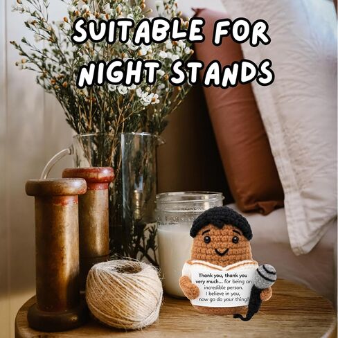 Handmade Cotton Crochet Elvis Rockstar Figurine, 2.5 x 3 x 3 Inches, Inspirational Desk Decor with Message Sign, Birthday Gift in Saudi Arabia