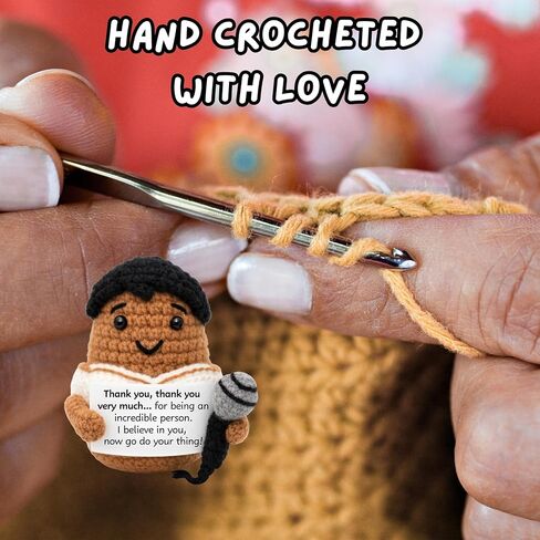 Handmade Cotton Crochet Elvis Rockstar Figurine, 2.5 x 3 x 3 Inches, Inspirational Desk Decor with Message Sign, Birthday Gift in Saudi Arabia