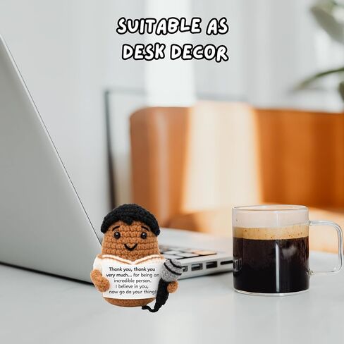 Handmade Cotton Crochet Elvis Rockstar Figurine, 2.5 x 3 x 3 Inches, Inspirational Desk Decor with Message Sign, Birthday Gift in Saudi Arabia