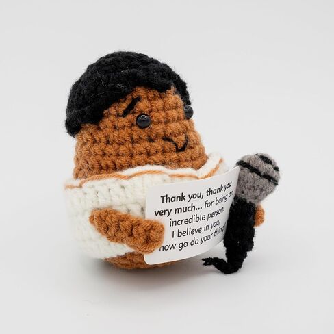 Handmade Cotton Crochet Elvis Rockstar Figurine, 2.5 x 3 x 3 Inches, Inspirational Desk Decor with Message Sign, Birthday Gift in Saudi Arabia