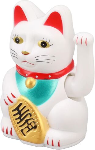 4 Inch Arm Waving Fortune Cat Battery Powered, Hand Waving Welcoming Cat Chinese Lucky Cat Decor for Home Desk Ornament Gift Giving in Kuwait