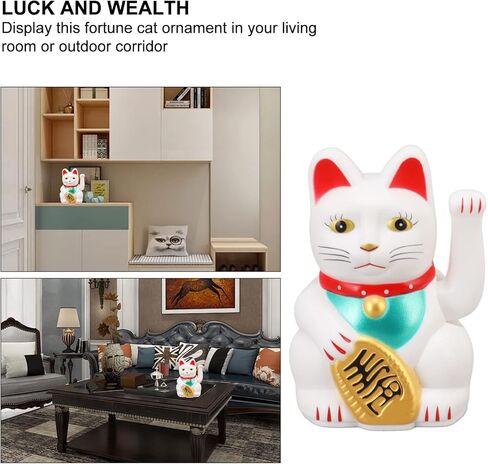 4 Inch Arm Waving Fortune Cat Battery Powered, Hand Waving Welcoming Cat Chinese Lucky Cat Decor for Home Desk Ornament Gift Giving in Kuwait