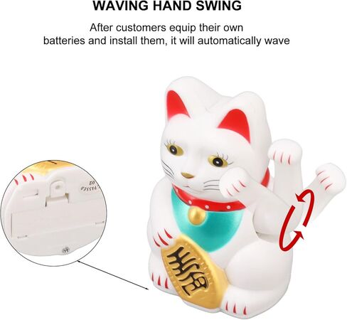 4 Inch Arm Waving Fortune Cat Battery Powered, Hand Waving Welcoming Cat Chinese Lucky Cat Decor for Home Desk Ornament Gift Giving in Kuwait