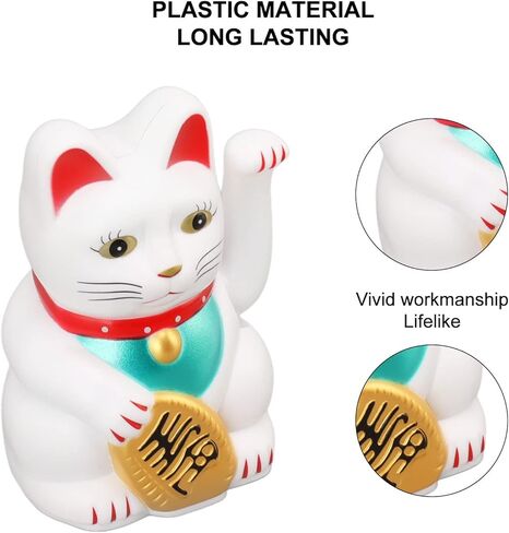 4 Inch Arm Waving Fortune Cat Battery Powered, Hand Waving Welcoming Cat Chinese Lucky Cat Decor for Home Desk Ornament Gift Giving in Kuwait