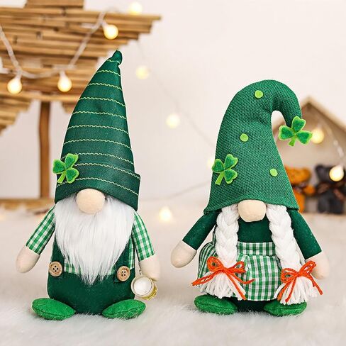 زينة عيد القديس باتريك - قطعتان من ديكور تمثال جنوم القطيفة، تماثيل الجني الأيرلندية المحظوظة مع قبعة شامروك خضراء، طاولة وديكور صينية متدرجة للمنزل والمكتب وهدايا حفلات القديس باتريك in Kuwait