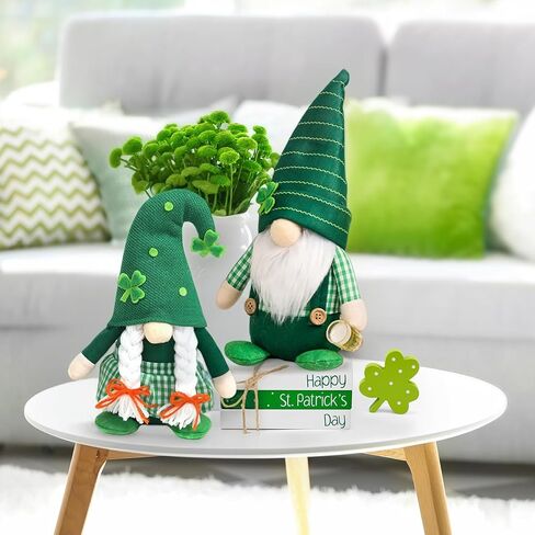 زينة عيد القديس باتريك - قطعتان من ديكور تمثال جنوم القطيفة، تماثيل الجني الأيرلندية المحظوظة مع قبعة شامروك خضراء، طاولة وديكور صينية متدرجة للمنزل والمكتب وهدايا حفلات القديس باتريك in Kuwait