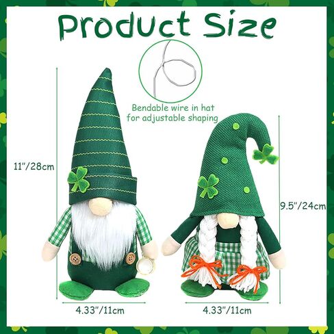 زينة عيد القديس باتريك - قطعتان من ديكور تمثال جنوم القطيفة، تماثيل الجني الأيرلندية المحظوظة مع قبعة شامروك خضراء، طاولة وديكور صينية متدرجة للمنزل والمكتب وهدايا حفلات القديس باتريك in Kuwait
