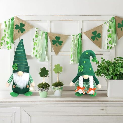 زينة عيد القديس باتريك - قطعتان من ديكور تمثال جنوم القطيفة، تماثيل الجني الأيرلندية المحظوظة مع قبعة شامروك خضراء، طاولة وديكور صينية متدرجة للمنزل والمكتب وهدايا حفلات القديس باتريك in Kuwait