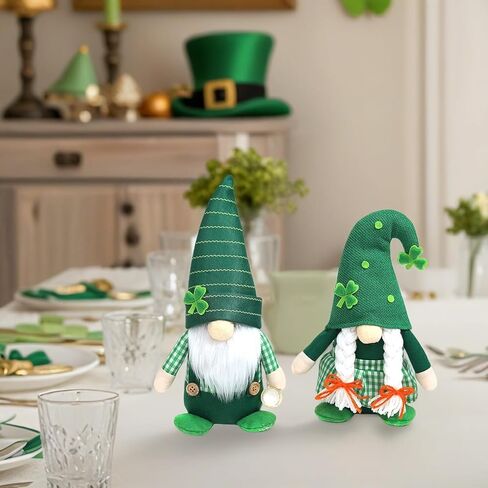 زينة عيد القديس باتريك - قطعتان من ديكور تمثال جنوم القطيفة، تماثيل الجني الأيرلندية المحظوظة مع قبعة شامروك خضراء، طاولة وديكور صينية متدرجة للمنزل والمكتب وهدايا حفلات القديس باتريك in Kuwait