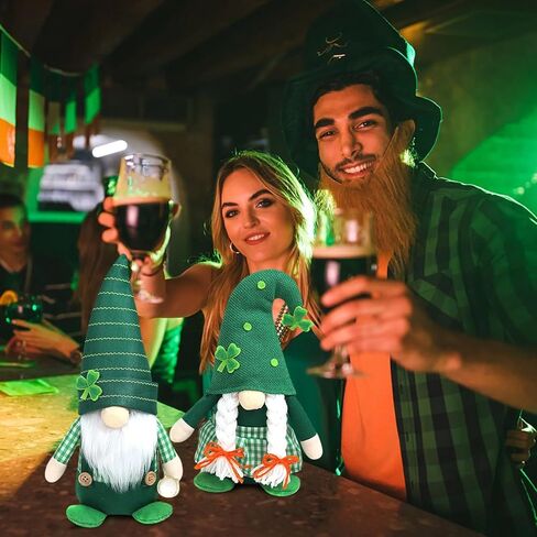 زينة عيد القديس باتريك - قطعتان من ديكور تمثال جنوم القطيفة، تماثيل الجني الأيرلندية المحظوظة مع قبعة شامروك خضراء، طاولة وديكور صينية متدرجة للمنزل والمكتب وهدايا حفلات القديس باتريك in Kuwait