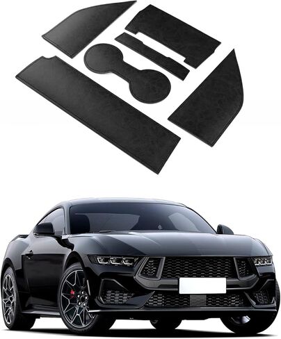 KUNGKIC for Ford Mustang 2024 2025 PU حامل أكواب السيارة غير القابل للانزلاق إدراج قفاز مقصورة حصيرة جيب الباب الحصير مكافحة الغبار الداخلية أساسيات الديكور الملحقات (أسود) in Kuwait
