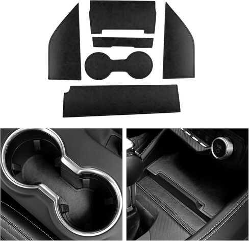 KUNGKIC for Ford Mustang 2024 2025 PU حامل أكواب السيارة غير القابل للانزلاق إدراج قفاز مقصورة حصيرة جيب الباب الحصير مكافحة الغبار الداخلية أساسيات الديكور الملحقات (أسود) in Kuwait