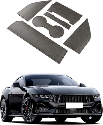 KUNGKIC for Ford Mustang 2024 2025 PU حامل أكواب السيارة غير القابل للانزلاق إدراج قفاز مقصورة حصيرة جيب الباب الحصير مكافحة الغبار الداخلية أساسيات الديكور الملحقات (أسود) in Kuwait