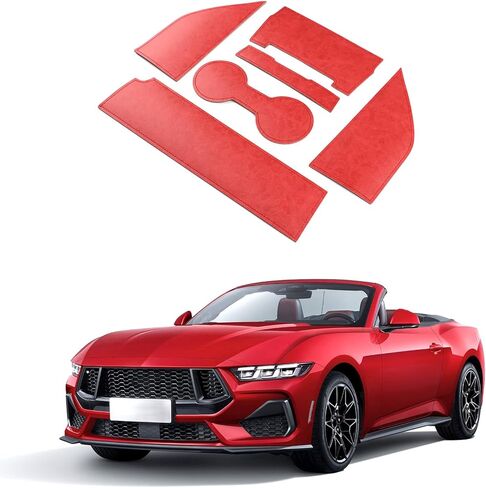 KUNGKIC for Ford Mustang 2024 2025 PU حامل أكواب السيارة غير القابل للانزلاق إدراج قفاز مقصورة حصيرة جيب الباب الحصير مكافحة الغبار الداخلية أساسيات الديكور الملحقات (أسود) in Kuwait
