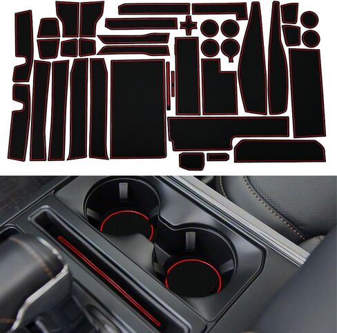 سجادات إدراج حامل الأكواب لملحقات Ford F150 2021-2025 سجادات جيب للباب غير قابلة للانزلاق للملحقات الداخلية F150 بطانات وحدة التحكم المركزية 38 قطعة/المجموعة (أحمر) in Kuwait
