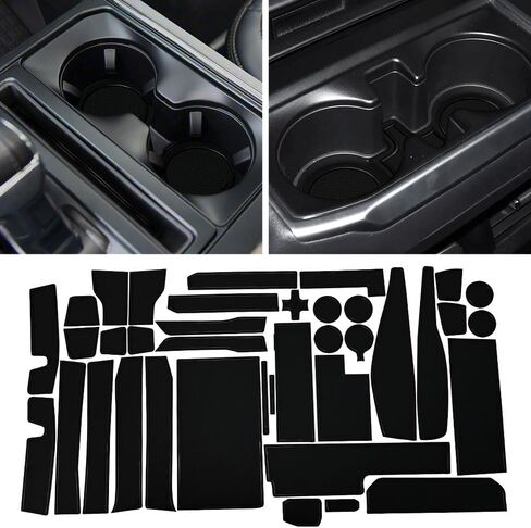سجادات إدراج حامل الأكواب لملحقات Ford F150 2021-2025 سجادات جيب للباب غير قابلة للانزلاق للملحقات الداخلية F150 بطانات وحدة التحكم المركزية 38 قطعة/المجموعة (أحمر) in Kuwait