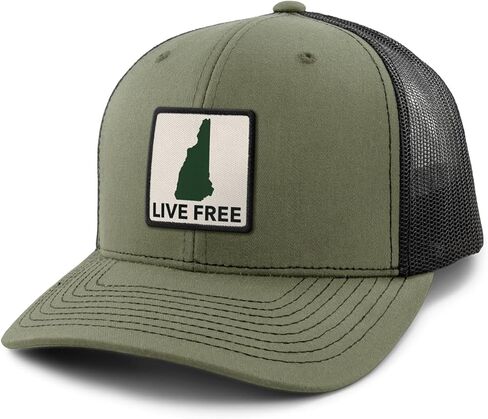 Live Free New Hampshire Printed Patch Classic Snapback Trucker Hat in Saudi Arabia