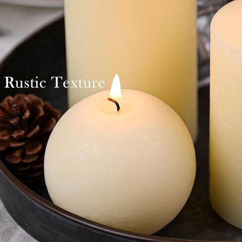Ivory Rustic Textured Pillar Candles Set - 4 Pcs Assorted Sizes Unscented Pillar Candle, Decorative Farmhouse Candles for Home Centerpiece Decor, Holiday Dinner Table, Dripless & Smokeless in Saudi Arabia