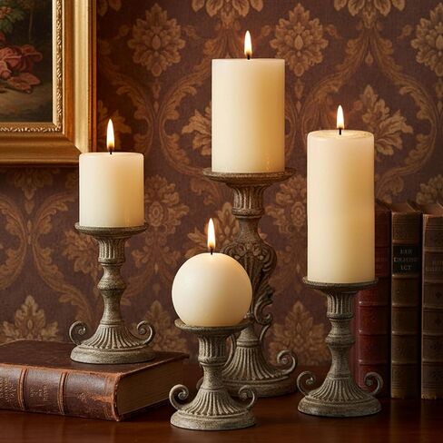 Ivory Rustic Textured Pillar Candles Set - 4 Pcs Assorted Sizes Unscented Pillar Candle, Decorative Farmhouse Candles for Home Centerpiece Decor, Holiday Dinner Table, Dripless & Smokeless in Saudi Arabia
