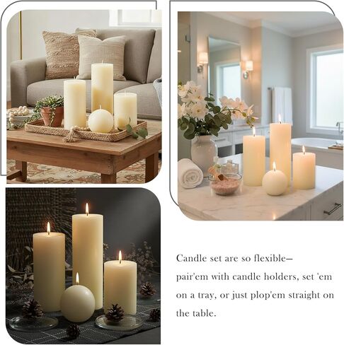 Ivory Rustic Textured Pillar Candles Set - 4 Pcs Assorted Sizes Unscented Pillar Candle, Decorative Farmhouse Candles for Home Centerpiece Decor, Holiday Dinner Table, Dripless & Smokeless in Saudi Arabia