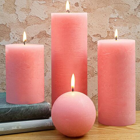 Ivory Rustic Textured Pillar Candles Set - 4 Pcs Assorted Sizes Unscented Pillar Candle, Decorative Farmhouse Candles for Home Centerpiece Decor, Holiday Dinner Table, Dripless & Smokeless in Saudi Arabia